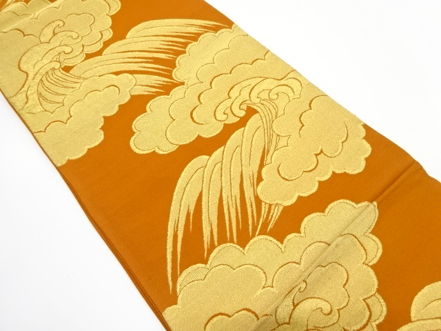 JAPANESE KIMONO / ANTIQUE FUKURO OBI / SILK / WOVEN CLOUD & RAGING WAVES